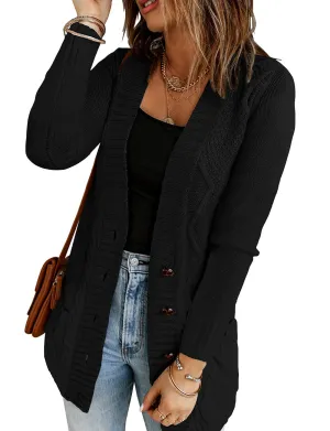 Women Open Front Knit Cardigan Leopard Print Button Down Sweater Coat