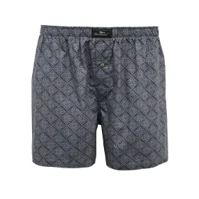 Woven Cotton Boxer Shorts Blue Grey Paisley