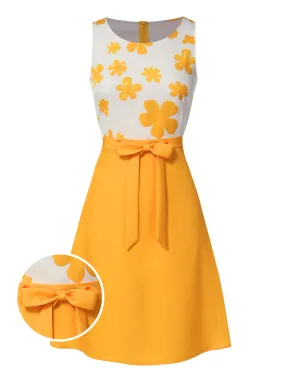 Yellow 1960s Floral Bow Sleeveless Dress